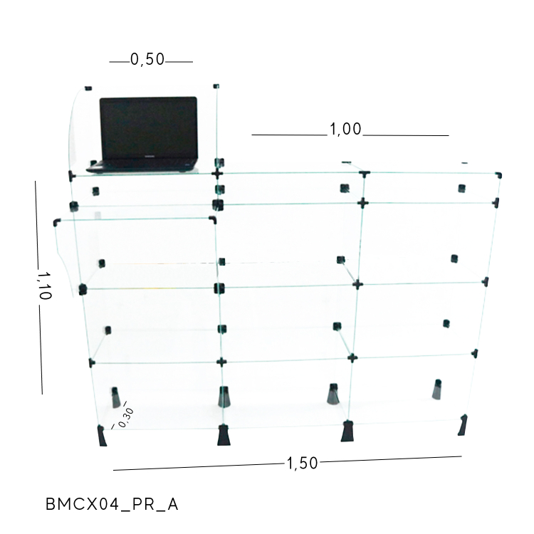 Balcão de Vidro Caixa - 1,50 x 1,10 x 0,30 M 1