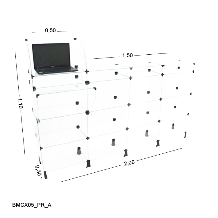 Balcão de Vidro Caixa - 2,00 x 1,10 x 0,30 M 1