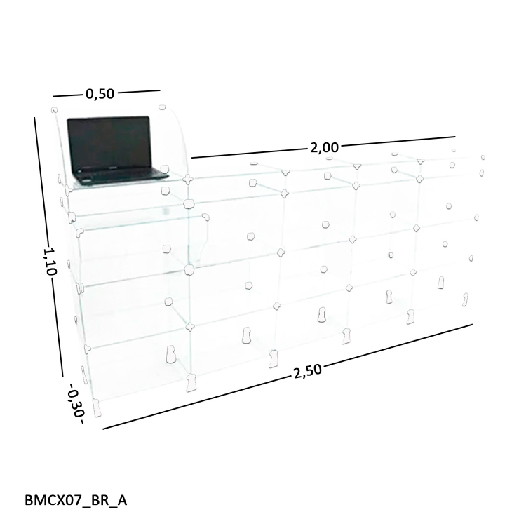 Balcão de Vidro Caixa 2,50 x 1,10 x 0,30 Branco 1