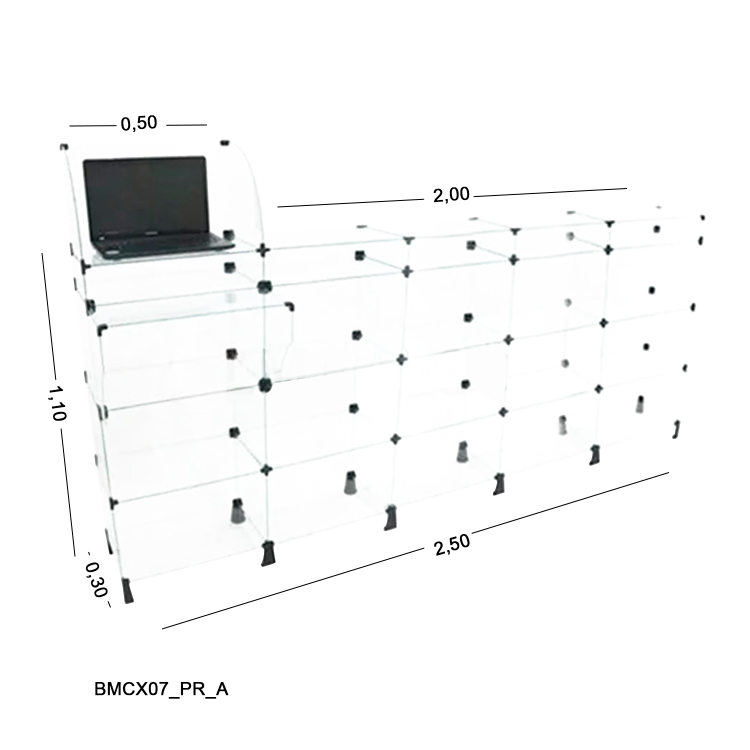 Balcão de Vidro Caixa 2,50 x 1,10 x 0,30 1