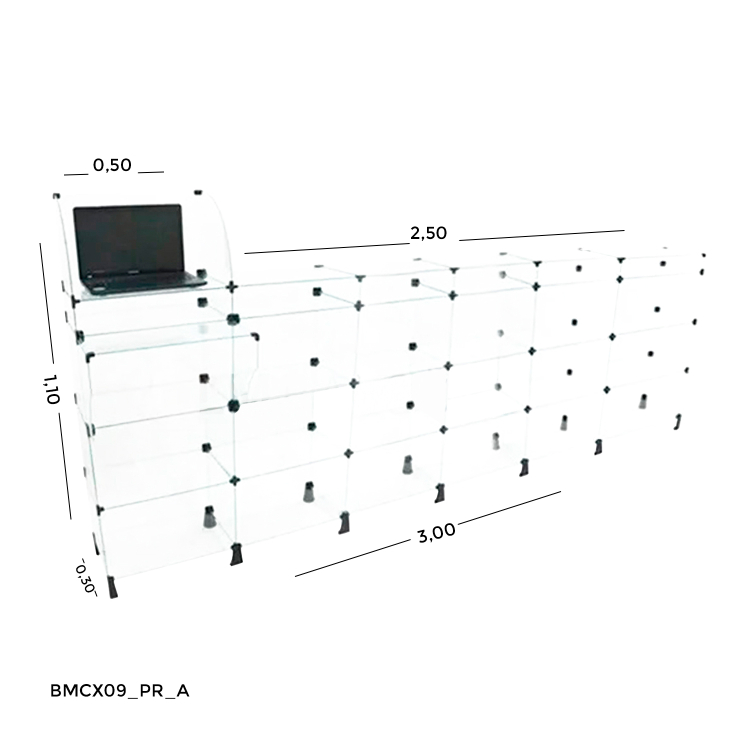 Balcão de Vidro Caixa 3,00 x 1,10 x 0,30 1