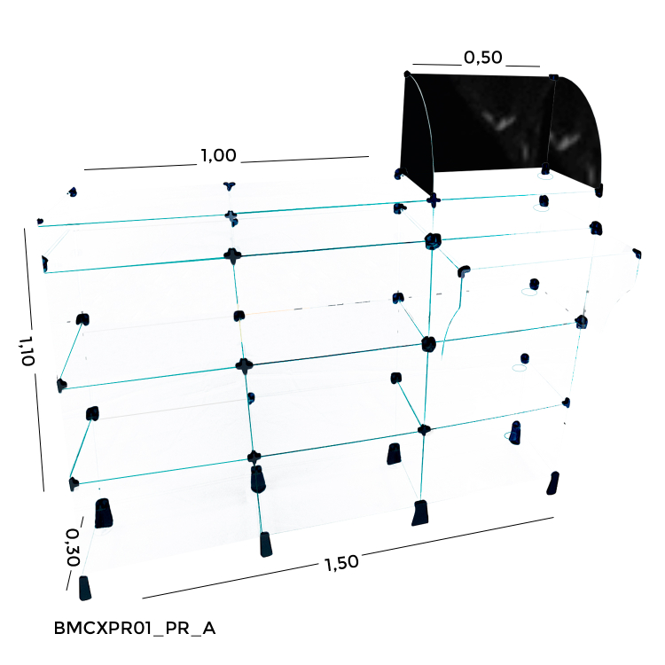 Balcão de Vidro Caixa - C/ Conectivo Preto MOD.50 - 1,50 x 1,10 x 0,30m 1