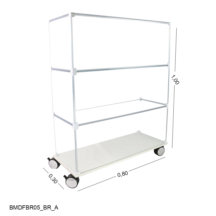 Balcão 0,80 x 1,00 x 0,30 Branco - MOD 80 - Base MDF, Rodízio e canaleta Transparente 1