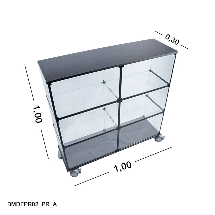 Balcão de Vidro Com base e tampo em MDF 1,00 X 1,00 X 0,30 1