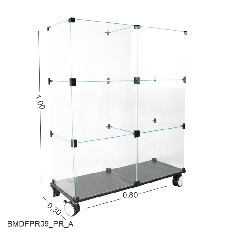 Balcão de Vidro 0,80 x 1,00 x 0,30 - MOD 40 - Base de MDF e Rodízio 1