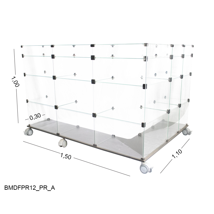 Balcão de Vidro Em L Com base em MDF 1,50 x 1,10 x 1,00 x 0,30 1