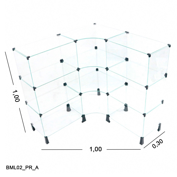 Balcão de Vidro 4mm em L 1,00 x 1,00 x 1,00 x 0,30 1