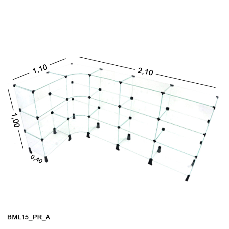 Balcão de Vidro em L - 2,10 x 1,10 x 1,00 x 0,40 M 1