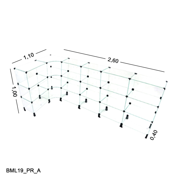 Balcão de Vidro 4mm em L – 2,60 x 1,10 x 1,00 x 0,40 1