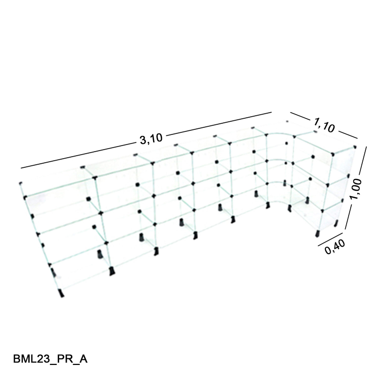 Balcão de Vidro 4mm em L -  3,10 x 1,10 x 1,00 x 0,40 1