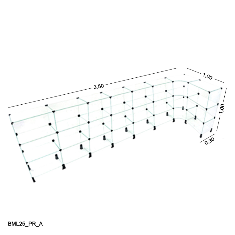Balcão de Vidro 4mm em L - 3,50 x 1,00 x 1,00 x 0,30 1