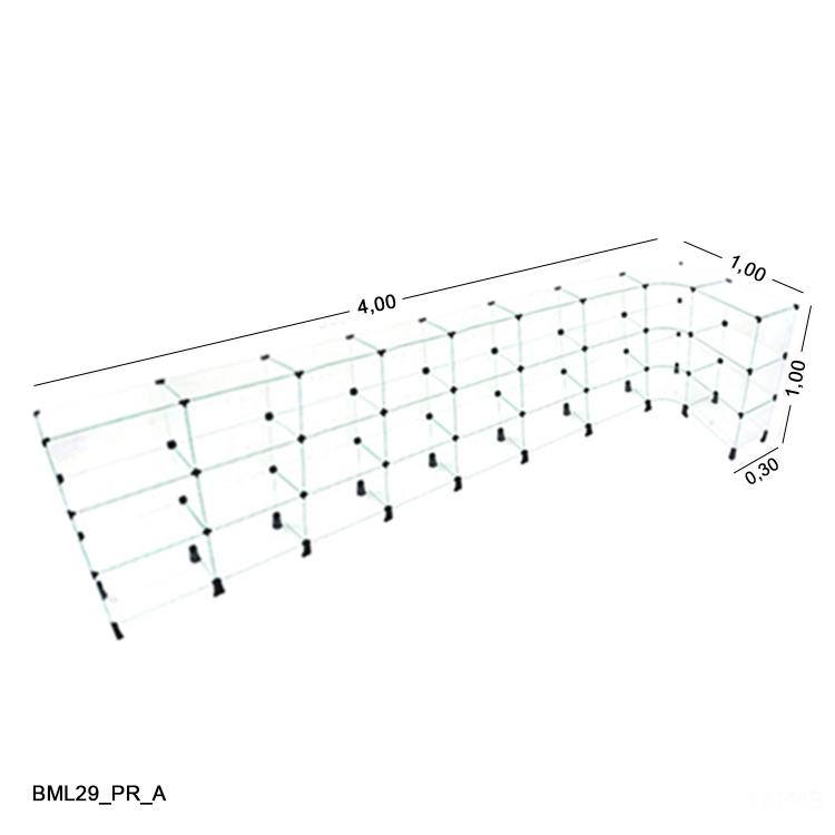 Balcão de Vidro 4mm em L - 4,00 x 1,00 x 1,00 x 0,30 1