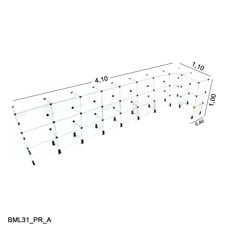 Balcão de Vidro 4mm em L- 4,10 x 1,10 x 1,00 x 0,40 1