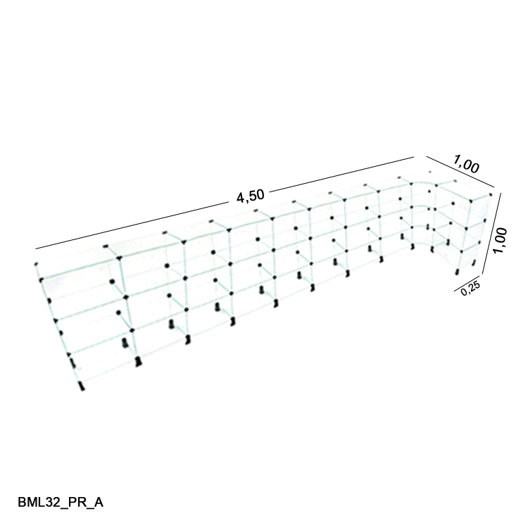 Balcão de Vidro 4mm em L - 4,50 x 1,00 x 1,00 x 0,25 1