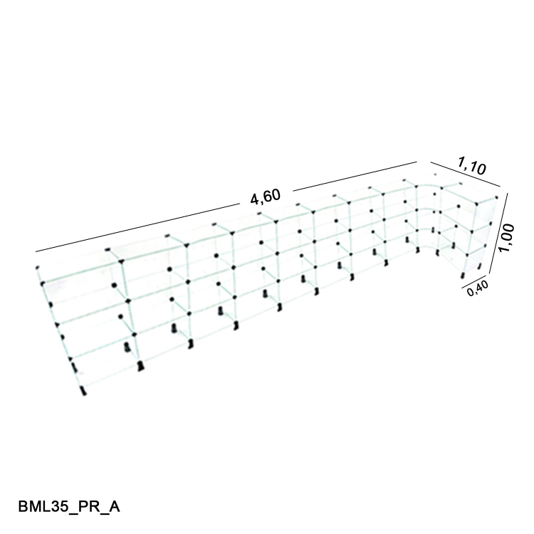 Balcão de Vidro 4mm em L - 4,60 x 1,10 x 1,00 x 0,40 1