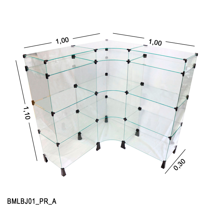 Balcão De Vidro em L com Porta Bijuterias - 1,00 x 1,00 x 1,10 x 0,30 M 1