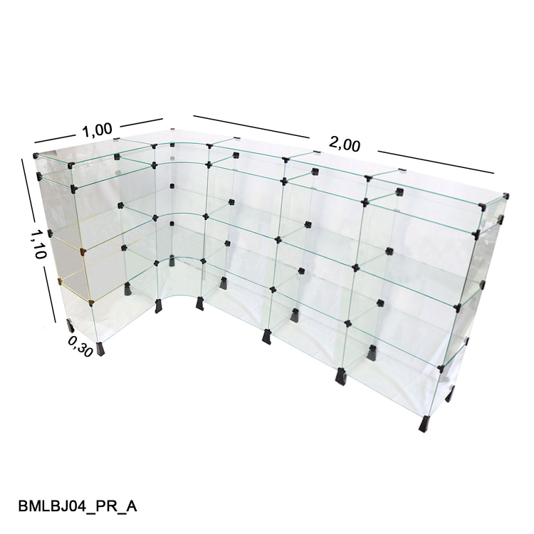 Balcão de Vidro em L c/ Porta Bijuterias - 2,00 x 1,00 x 1,10 x 0,30 M 1