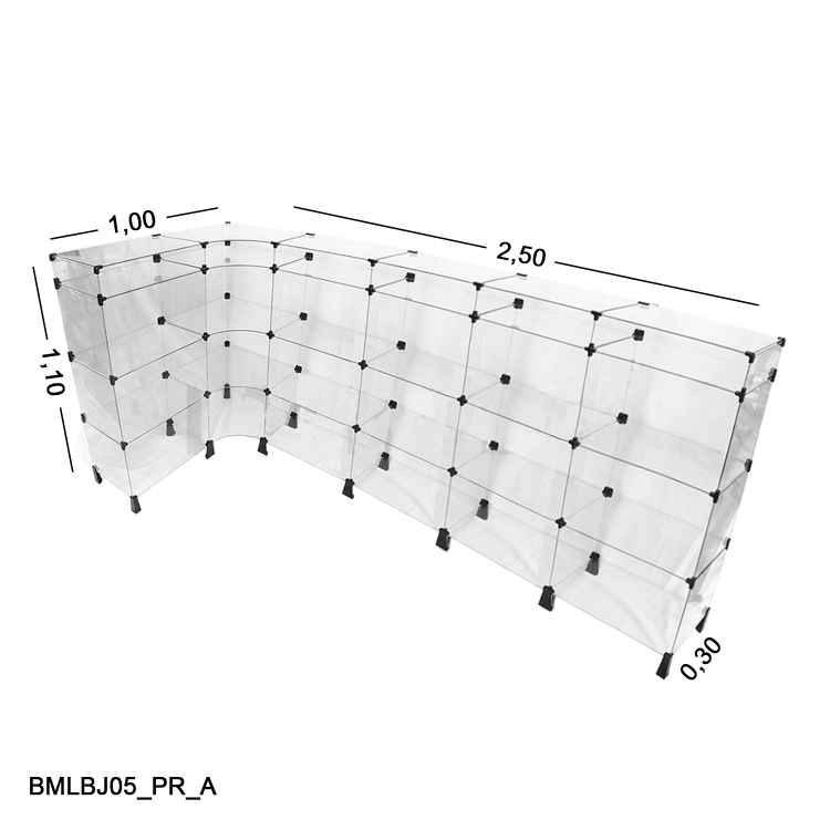 Balcão de Vidro em L com Porta Bijuterias - 2,50 x 1,00 x 1,10 x 0,30 M 1