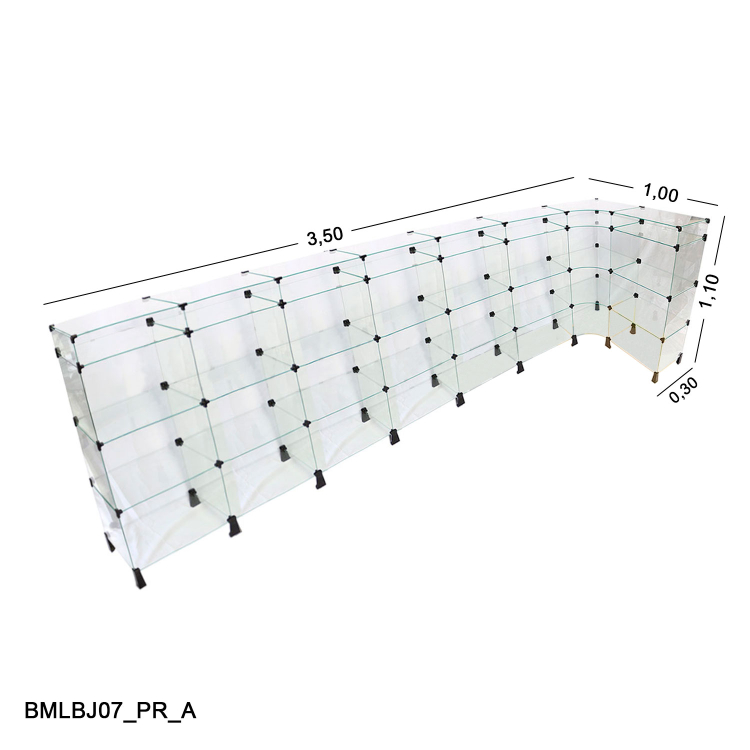 Balcão de Vidro em L com Porta Bijuterias - 3,50 x 1,00 x 1,10 x 0,30 M 1