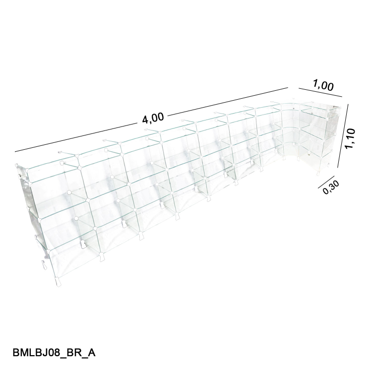 Balcão de Vidro em L com Porta Bijuterias - 4,00 x 1,00 x 1,10 x 0,30 - Conectivos Brancos 1