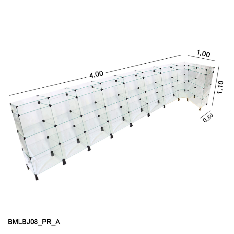Balcão de Vidro em L com Porta Bijuterias - 4,00 x 1,00 x 1,10 x 0,30 M 1