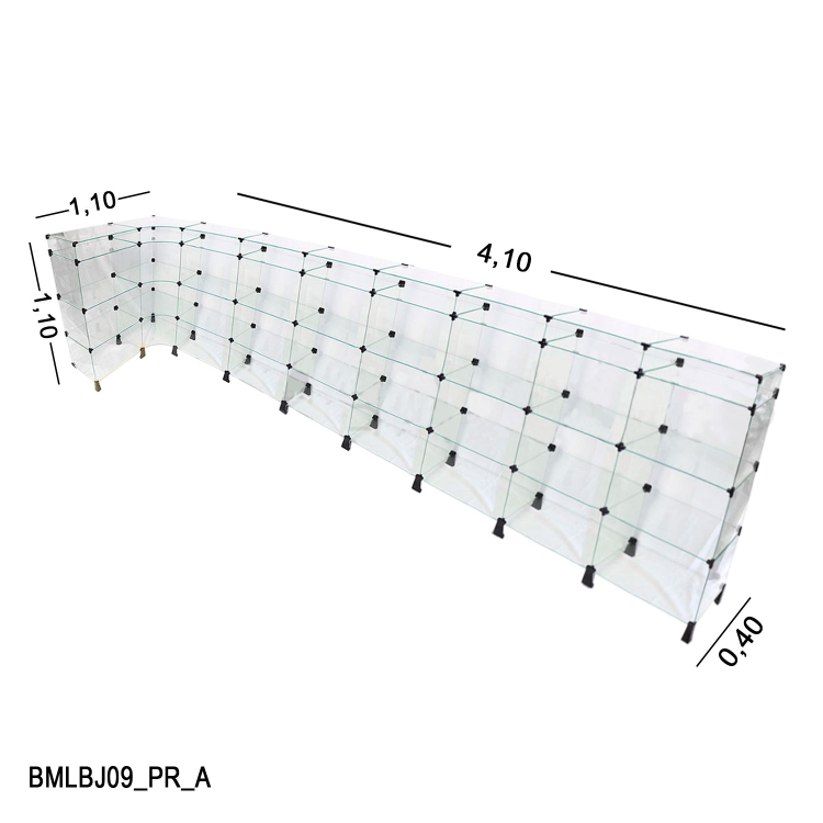 Balcão de Vidro em L com Porta Bijuterias - 4,10 x 1,10 x 1,10 x 0,40 M 1