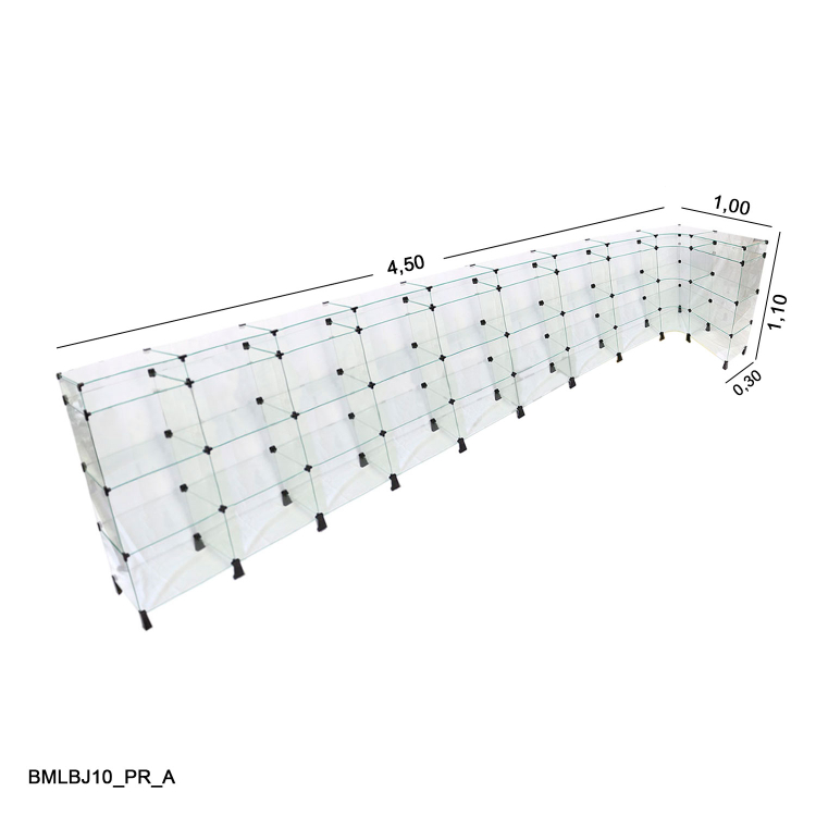 Balcão de Vidro em L com Porta Bijuterias - 4,50 x 1,00 x 1,10 x 0,30 M 1