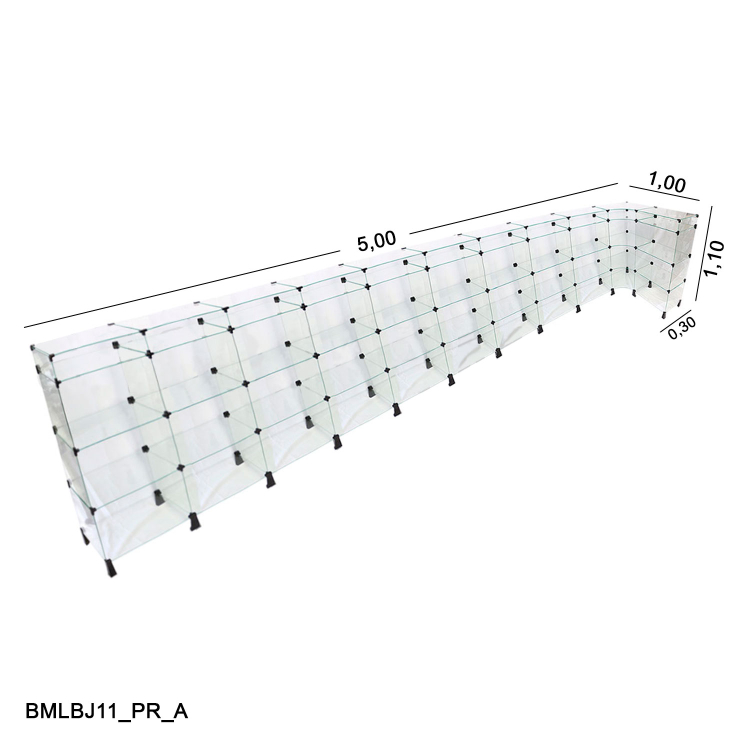 Balcão de Vidro em L com Porta Bijuterias - 5,00 x 1,00 x 1,10 x 0,30 M 1