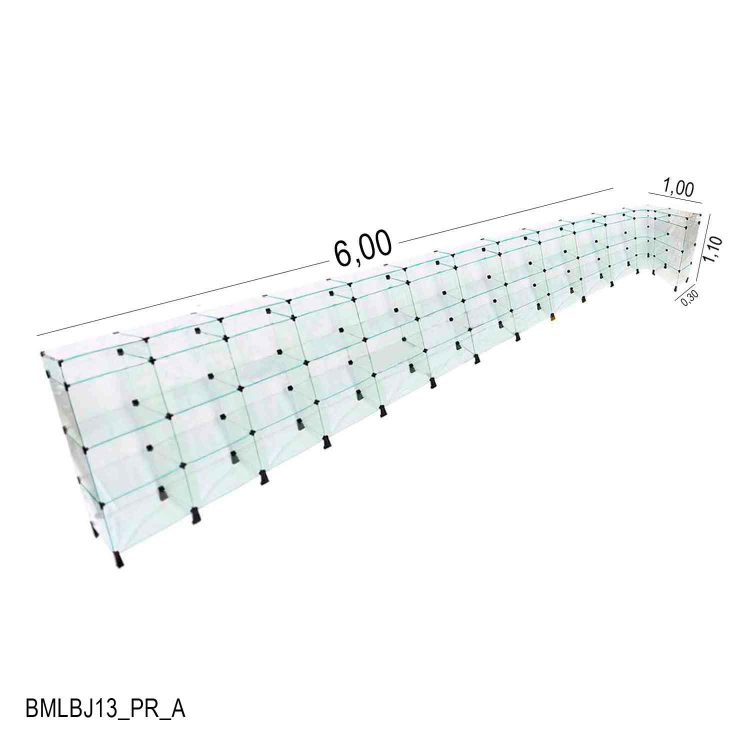 Balcão De Vidro em  L de Vidro com Porta Bijuterias - 6,00 x 1,00 x 1,10 x 0,30 M 1