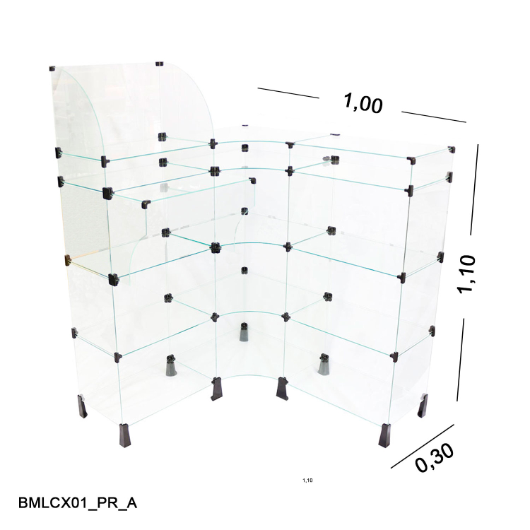BALCÃO DE VIDRO EM L COM - CAIXA 1,00 x 1,00 x 1,10 x 0,30 M 1