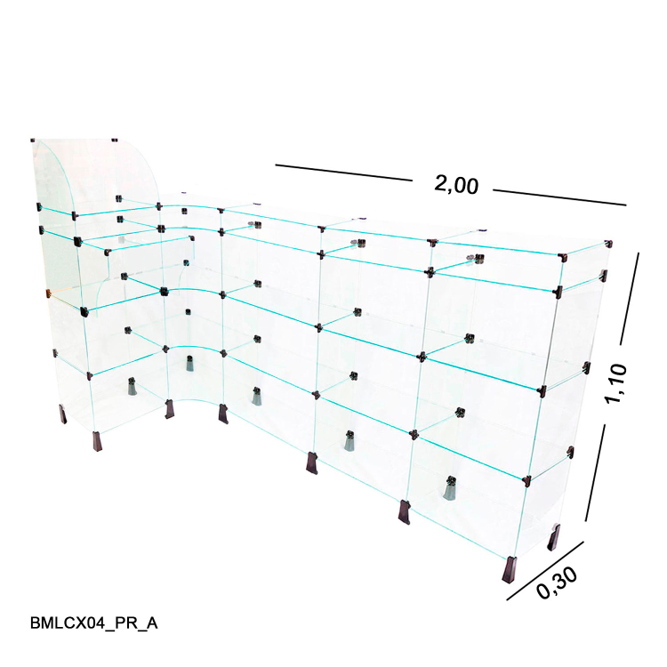 Balcão de Vidro em L com Caixa - C/ Conectivo Preto MOD.50 - 2,00 x 1,10 x 1,00 x 0,30m 1