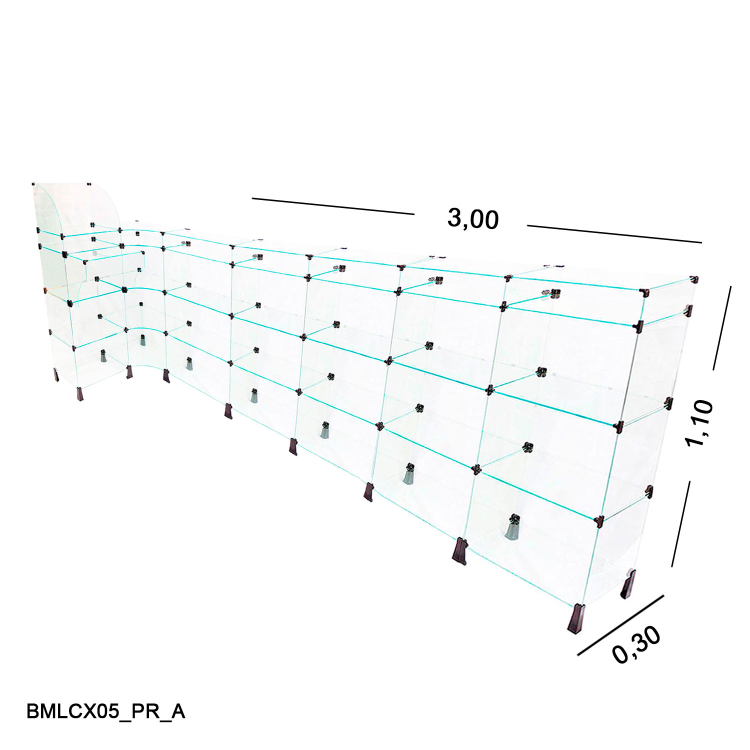 BALCÃO DE VIDRO L C/ CAIXA  3,00 x 1,00 x 1,10 X 0,30 1
