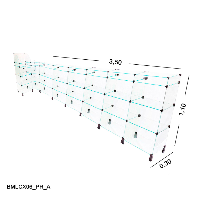 BALCÃO DE VIDRO L C/ CAIXA 3,50 x 1,00 x 1,10 X 0,30 1