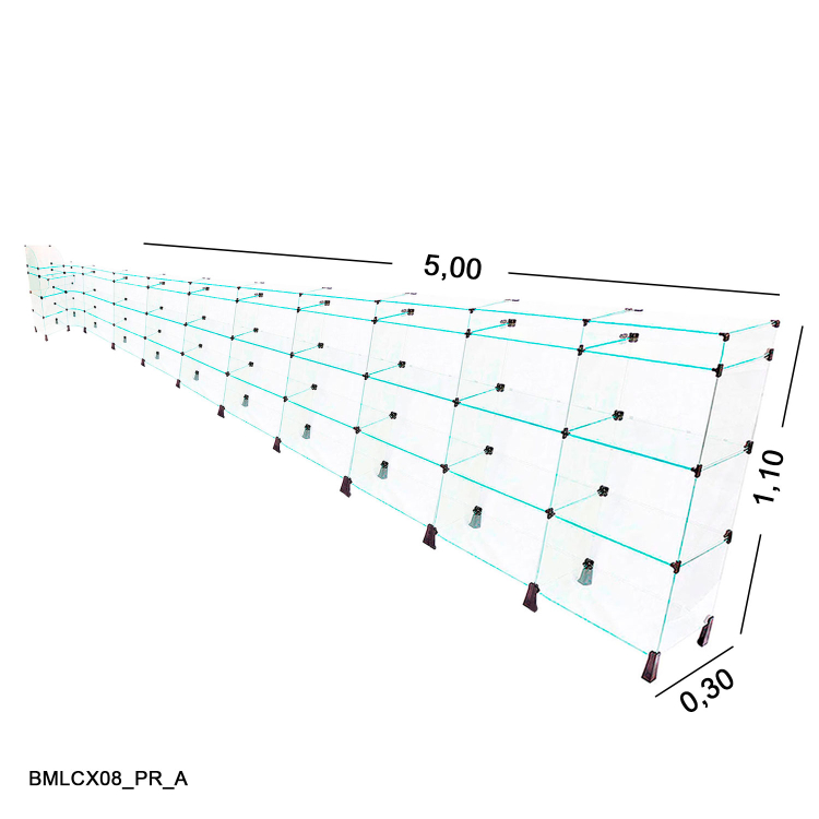 BALCÃO DE VIDRO L C/ CAIXA  5,00 x 1,00 x 1,10 X 0,30 1