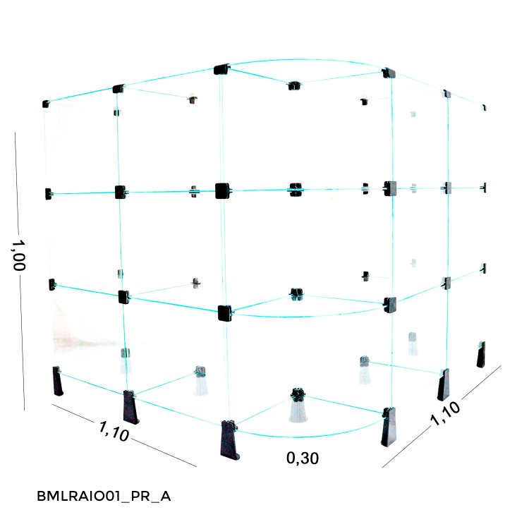 Balcão de vidro em L  Raio - 1,10 x 1,10 x 1,00 x 0,30 1