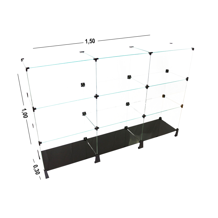 Balcão de Vidro 1,50 x 1,00 x 0,30 M (Com Base Preta) 1