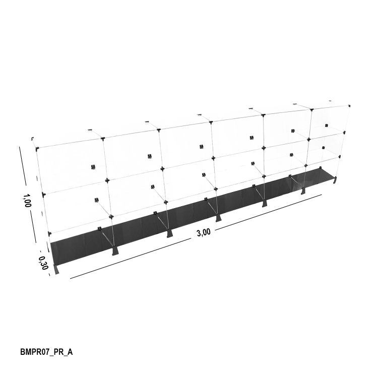 Balcão de Vidro 3,00 x 1,00 x 0,30 M (Com Base Preta) 1