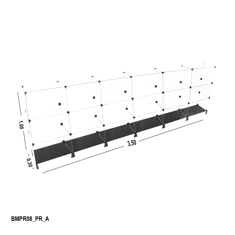 Balcão de Vidro 3,50 x 1,00 x 0,30 M (Com Base Preta) 1
