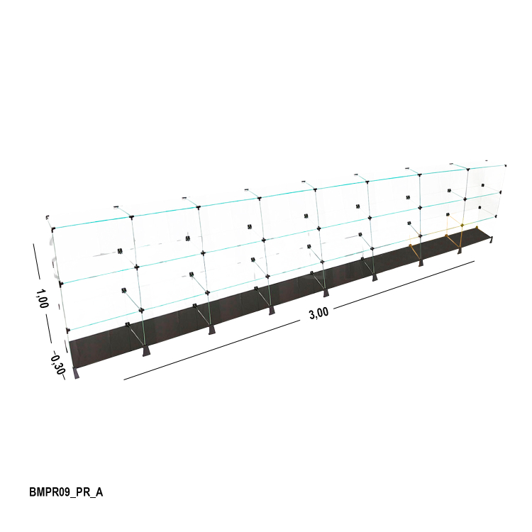 Balcão de Vidro 4,00 x 1,00 x 0,30 M (Com Base Preta) 1