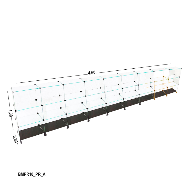 Balcão de Vidro 4,50 x 1,00 x 0,30 M (Com Base Preta) 1