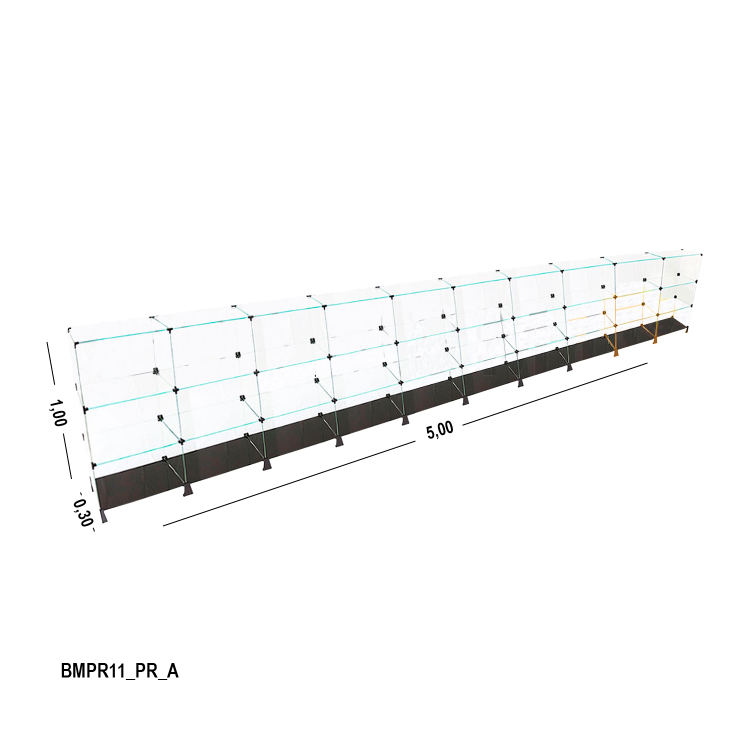 Balcao De Vidro 5,00 x 1,00 x 0,30 M (Com Base Preta) 1