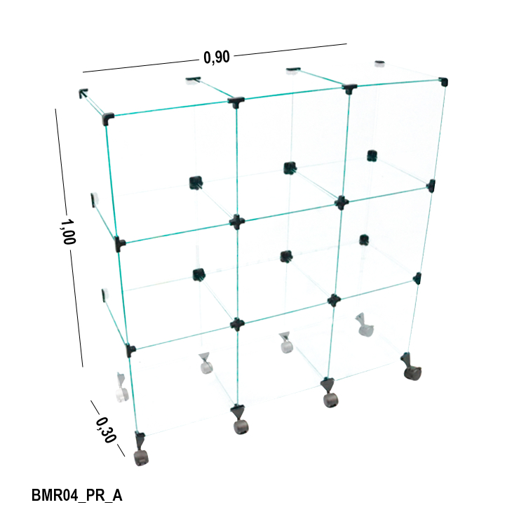 Balcão de Vidro com Rodizios - 0,90 x 1,00 x 0,30 M 1