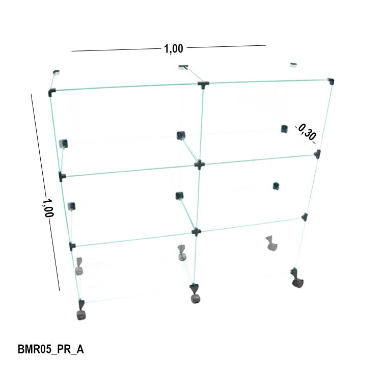 Balcão de Vidro com Rodizios - 1,00 x 1,00 x 0,30 1