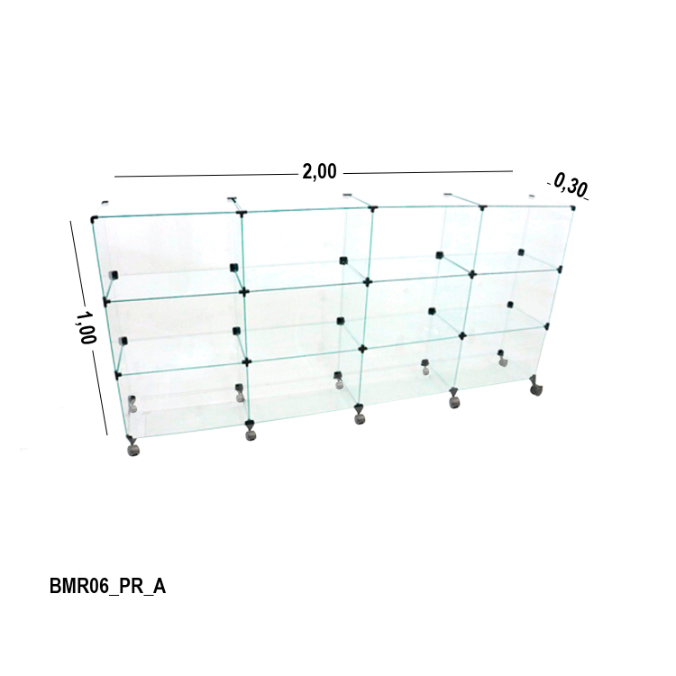 Balcão de vidro com Rodizios - 2,00 x 1,00 x 0,30 1