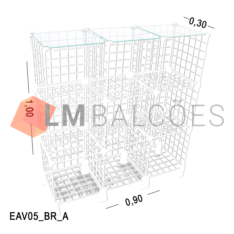 Balcão De Atendimento Aramado Com Vidro - 0,90 X 1,00 X 0,30 Branco 1