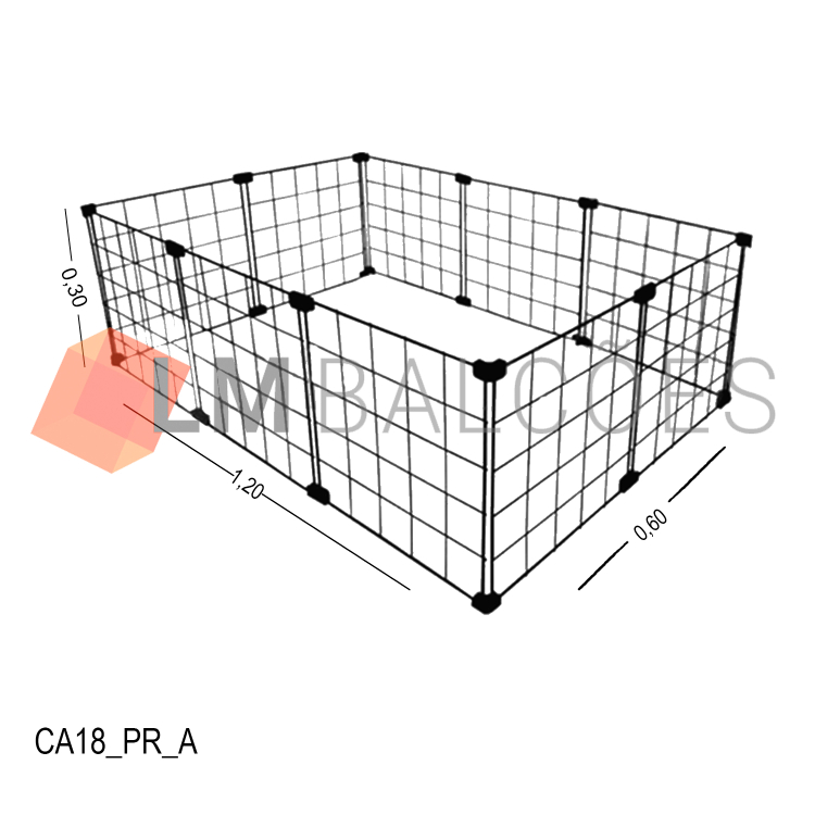 Cercadinho Aramado Preto Para Pet - 1,20 X 0,30 X 0,60m 1