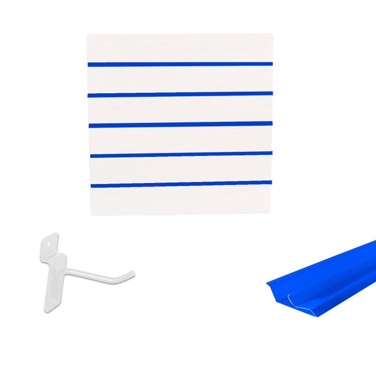 Painel Canaletado em Mdf 0,61 x 0,61m Branco com Perfil Pvc Azul e 20 Ganchos de 5cm Branco 1