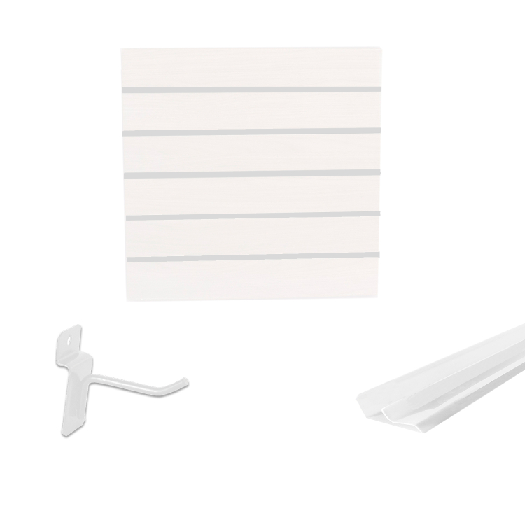 Painel Canaletado em Mdf 0,61 x 0,61m Branco com Perfil Pvc Branco e 20 Ganchos de 5cm Branco 1