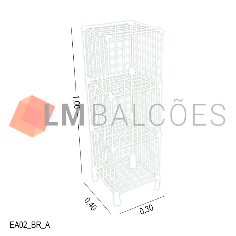 Balcão Aramado Branco Com Tampo de Vidro Temperado - 0,30 X 1,00 X 0,40m
