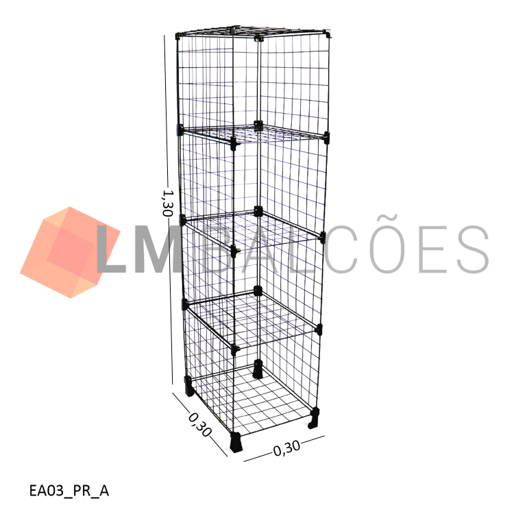 Estante Aramada Preta - 0,30 x 1,30 x 0,30m 1